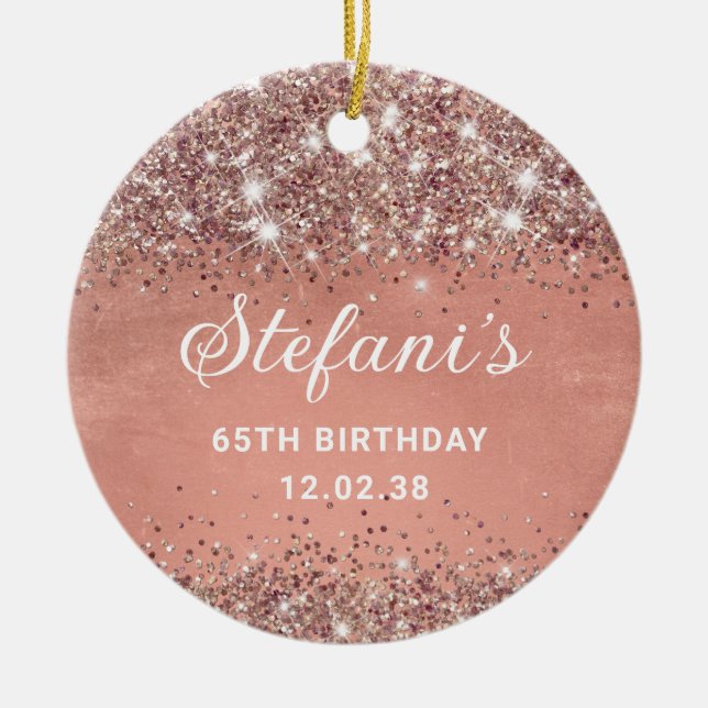Glittery Soft Ro Gold Foil 65e Birthday Classic Julgransprydnad Keramik (Framsidan)