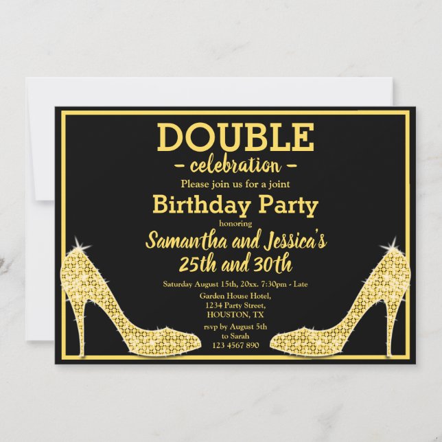 Glittery Sparkly Guld Stilettos Dubbla Birthday Inbjudningar (Framsida)
