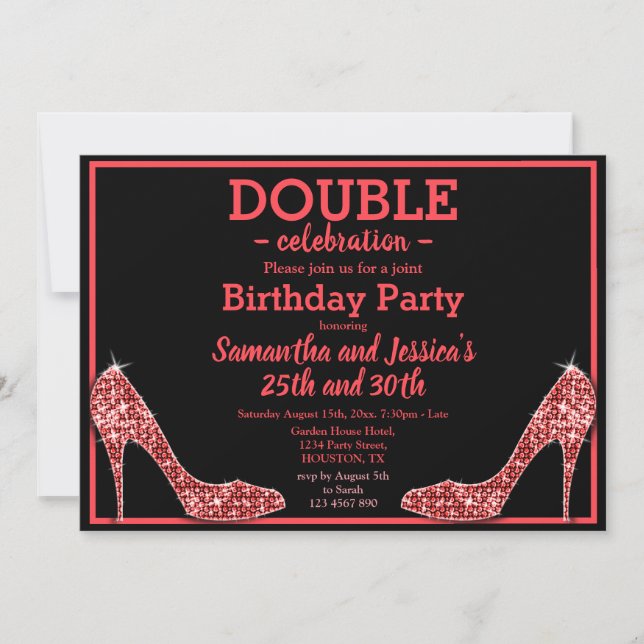 Glittery Sparkly Red Stilettos Dubbla Birthday Inbjudningar (Framsida)