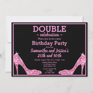 Glittery Sparkly Rosa Stilettos Dubbla Birthday Inbjudningar