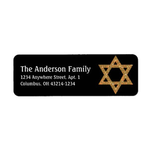 Glittery Star of David Hanukkah Adressetiketters d Returadress Etikett