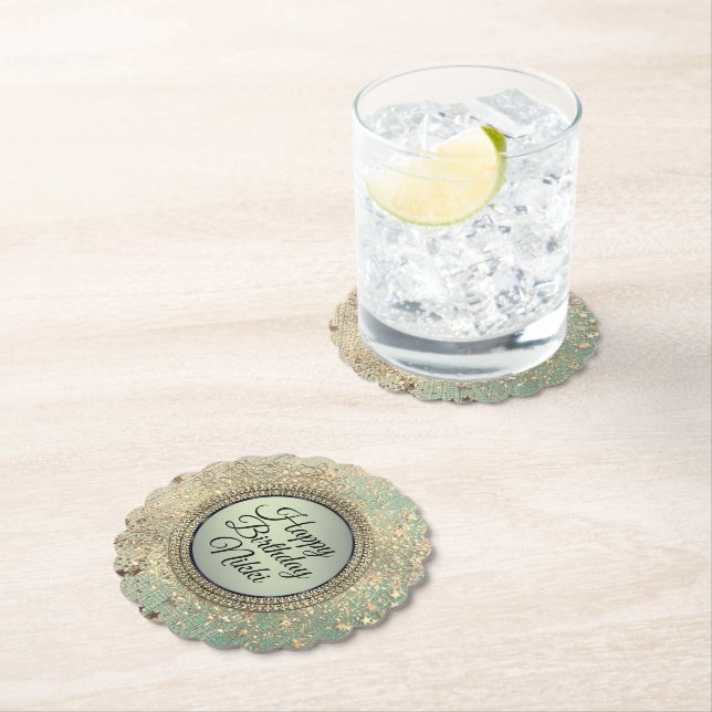 Glittery Stardust på Grönt Personlig Birthday Underlägg Papper (Insitu)