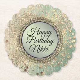 Glittery Stardust på Grönt Personlig Birthday Underlägg Papper