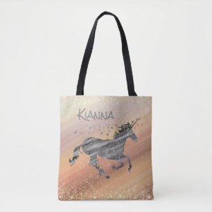 Glittery Starry Unicorn Whimsical Personlig Tygkasse