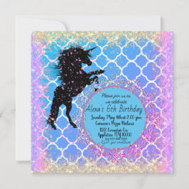 Glittery Starry Whimsical Unicorn Birthday Kort