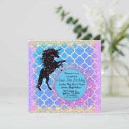 Glittery Starry Whimsical Unicorn Birthday Kort