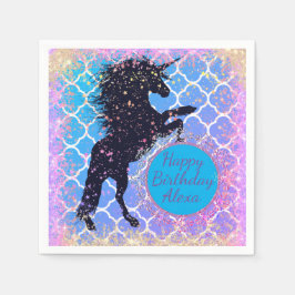 Glittery Starry Whimsical Unicorn Birthday Pappersservett