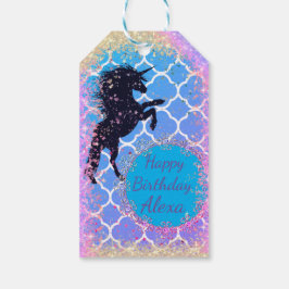 Glittery Starry Whimsical Unicorn Birthday Presentetikett