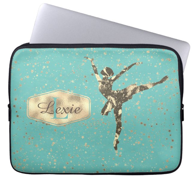 Glittery Stars Ballerina Monogram Laptop Fodral (Framsidan)