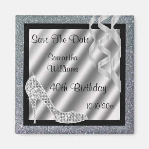 Glittery stilett för silver & 40th födelsedag f magnet