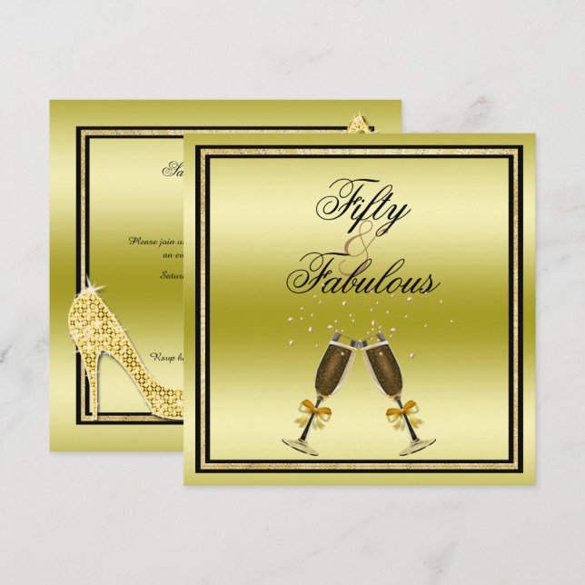 Glittery Stiletto, Champagne & Music Fabulous 50 Inbjudningar (Fram/baksida)