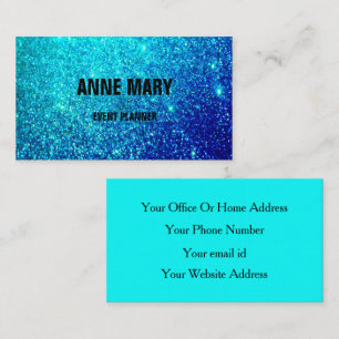 Glittery Teal Blue Colorful Bröllop Event Planne Visitkort