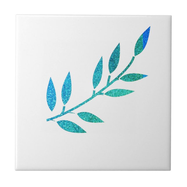 Glittery Teal Blue Löv Mönster White Gift Decor Kakelplatta (Framsidan)