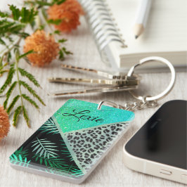 Glittery Teal Tropical Leopard Personlig