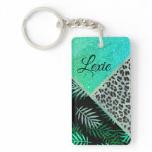 Glittery Teal Tropical Leopard Personlig
