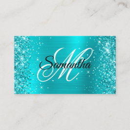Glittery Turcos Blue Foil Finare Monogram Visitkort