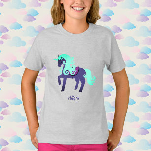 Glittery Unicorn med Rainbow Pastel Background T Shirt