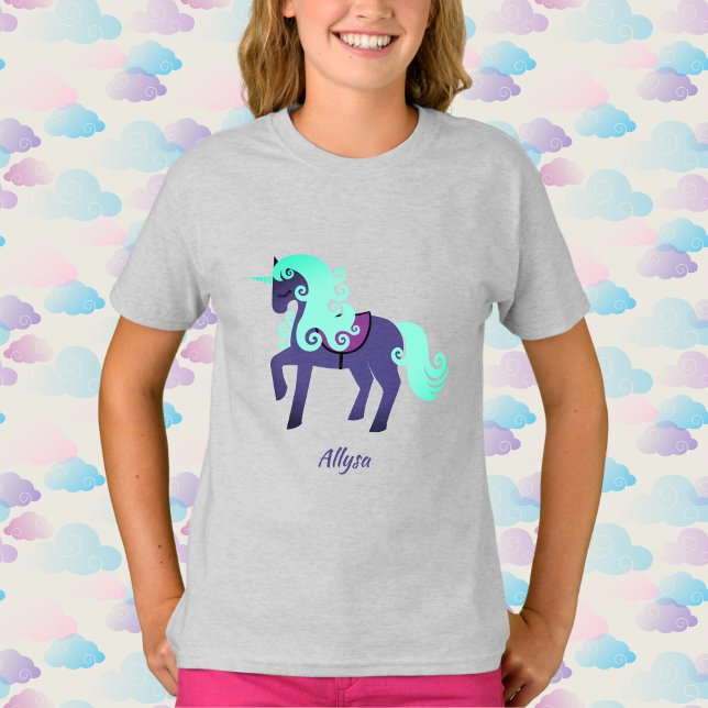 Glittery Unicorn med Rainbow Pastel Background T Shirt (Skapare uppladdad)