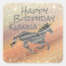 Glittery Unicorn Personlig Birthday Fyrkantigt Klistermärke