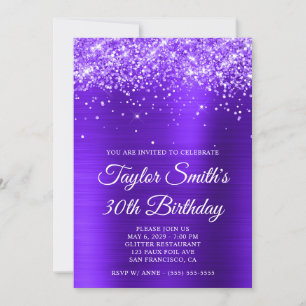 Glittery Violet Lila 30års födelsedag Inbjudningar