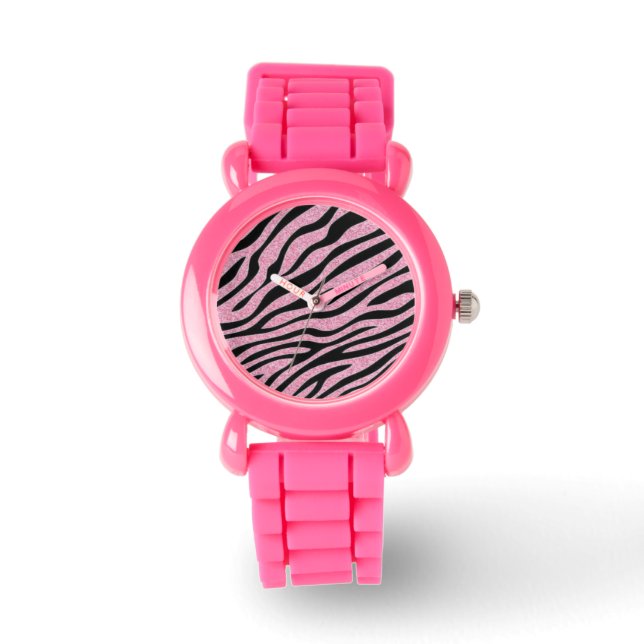 Glittrad Rosa Zebra tryck Armbandsur (Framsida)
