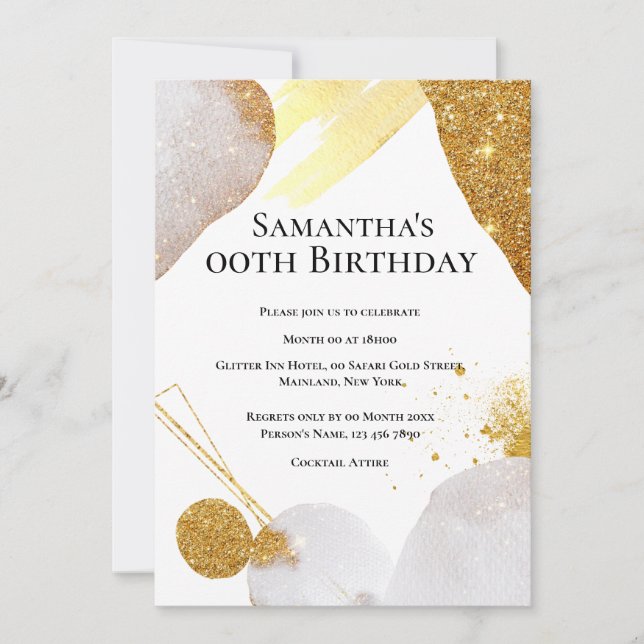 Glittrande abstrakta guld rosa former vattenfärg g inbjudningar (Framsida)