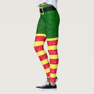 Glittrande Alv Jul Röd Grön Gul Leggings