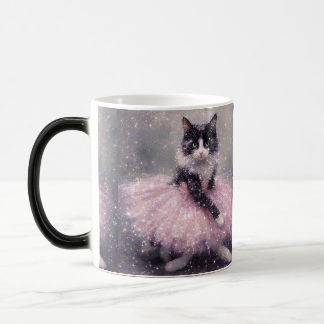 Glittrande ballerina katt i rosa tutu magisk mugg (Vänster)