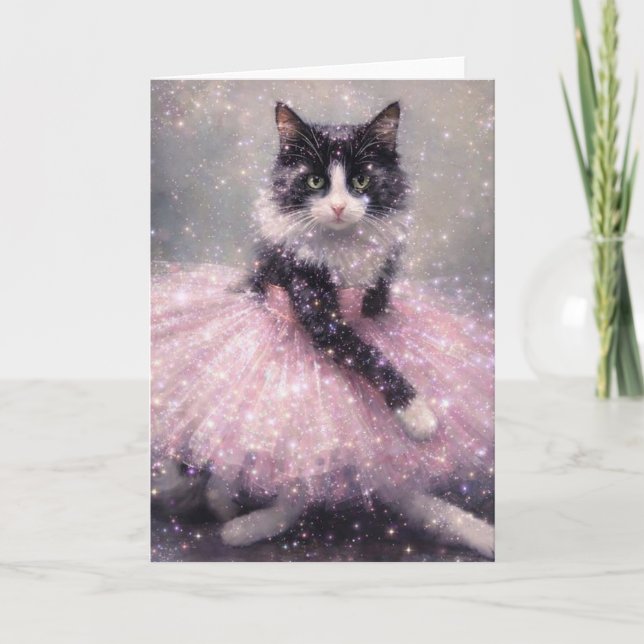 Glittrande ballerinakatt i rosa tutu               kort (Framsida)