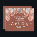 Glittrande ballonger 21-årsfirande Spara datumet<br><div class="desc">Eleganta falska silver- och guldglittrande ballonger på den övre kanten. All text är justerbar och lätt att ändra för dina egna festbehov. Stor elegant Spara datumet-födelsedagsfest malldesign.  21-årsfirande Spara datumet-inbjudningar</div>