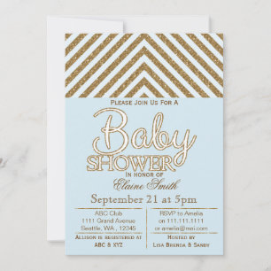 Glittrande blå och guld baby shower inbjudan