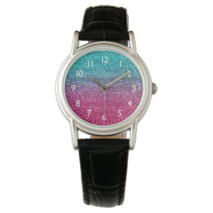 Glittrande blå och mörk rosa gradientglitter armbandsur