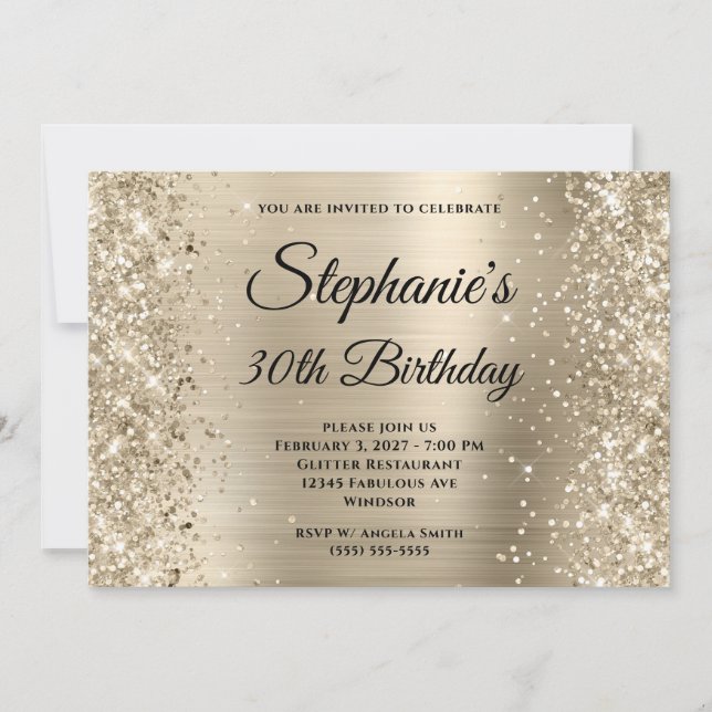 Glittrande Champagne Folie Monogram 30-årsfirande Inbjudningar (Framsida)