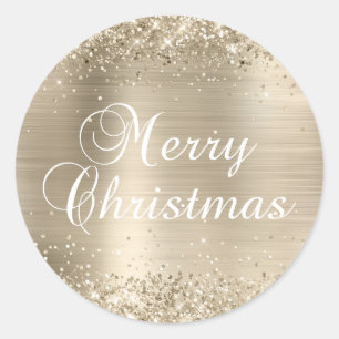 Glittrande champagnefolie God Jul Runt Klistermärke