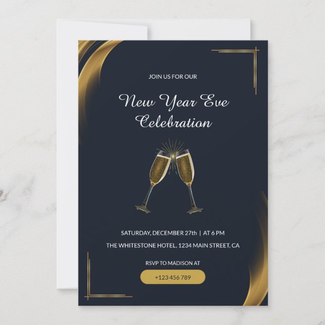 Glittrande champagneglas nyår inbjudningar (Framsida)
