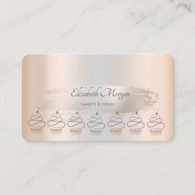 Glittrande Cupcakes Silver Penseldrag Visitkort (Framsida)