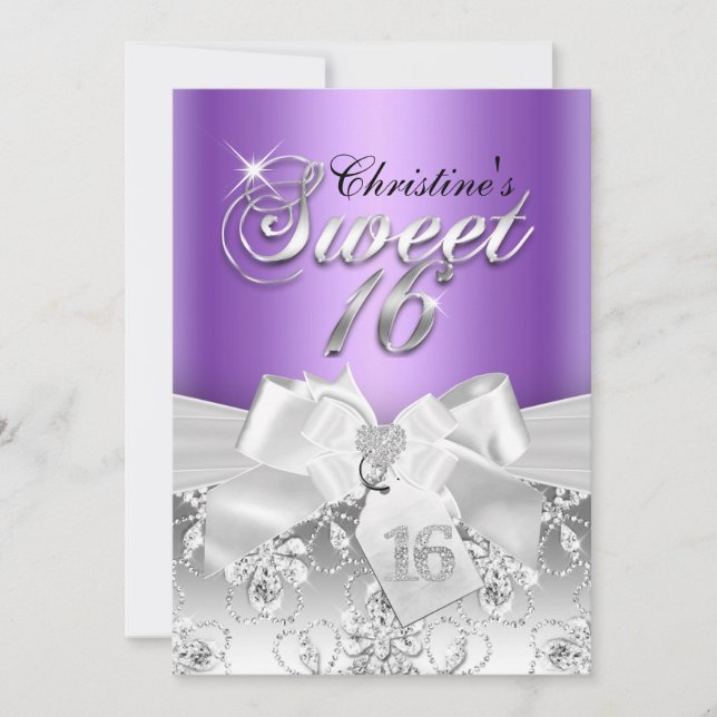 Glittrande diamantbåge lila Sweet 16-inbjudan Inbjudningar (Framsida)