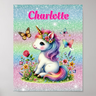 Glittrande enhörning äng vilda blommor poster