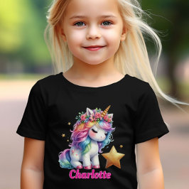 Glittrande enhörning magisk stjärna barn svart t shirt