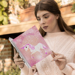 Glittrande Enhörning Rosa Tjejig Söt Anpassad Anteckningsbok