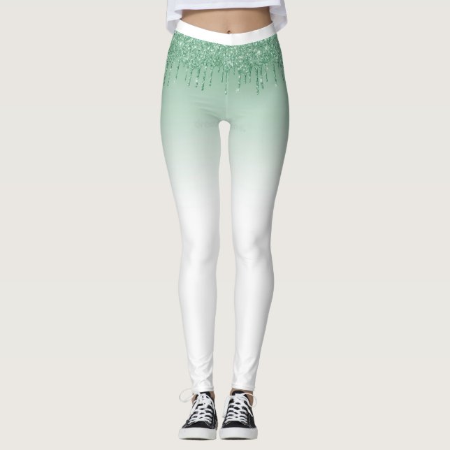 Glittrande färgdropp Mintgrön Glam Estetik Leggings (Framsida)