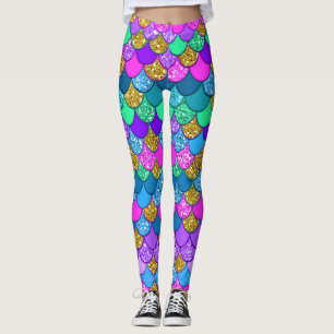 Glittrande Färgglada Flerfärgade Sirenskvamar Leggings