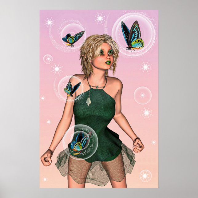 Glittrande Fjärilsfée Fantasi Konst Poster (Framsidan)