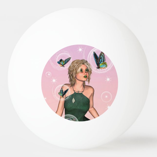 Glittrande Fjärilsfée Fantasiart Pingisboll (Framsidan)