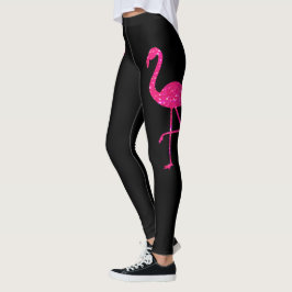 Glittrande flamingo neon Rosa svart Leggings