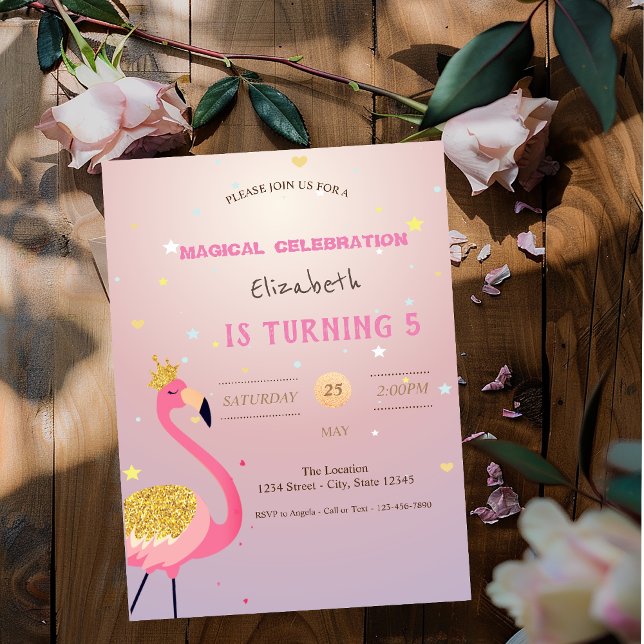Glittrande Flamingo, Rosa Födelsedag Inbjudningar (Skapare uppladdad)