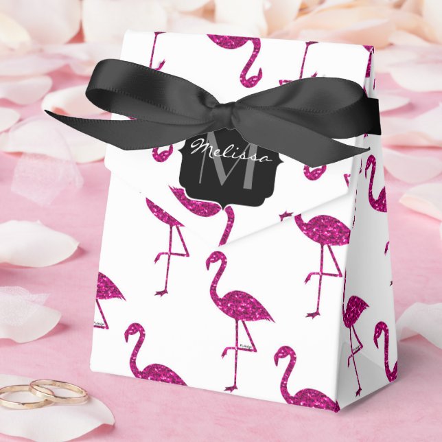 Glittrande flamingo Rosa glitter gnistrar Monogram Presentaskar (Bröllop)