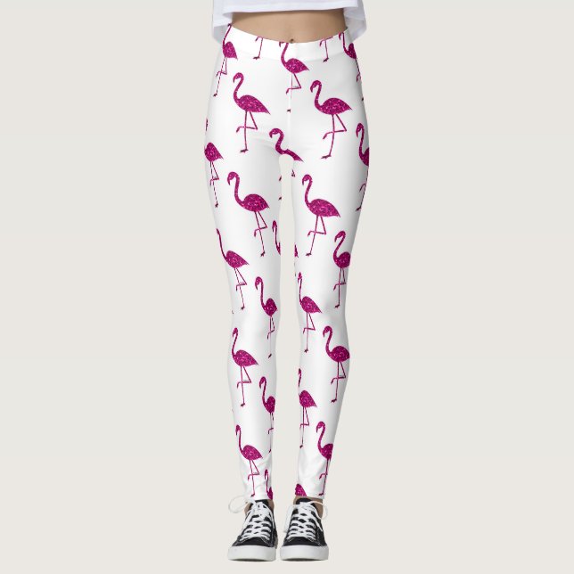 Glittrande flamingo Rosa glitter gnistrar mönster Leggings (Framsida)