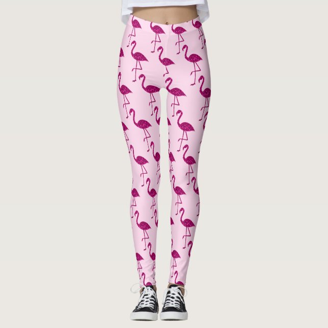 Glittrande flamingo Rosa glittermönster Leggings (Framsida)