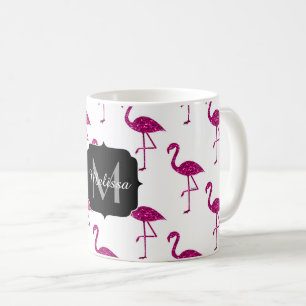 Glittrande flamingo Rosa glittermönster Monogram Kaffemugg